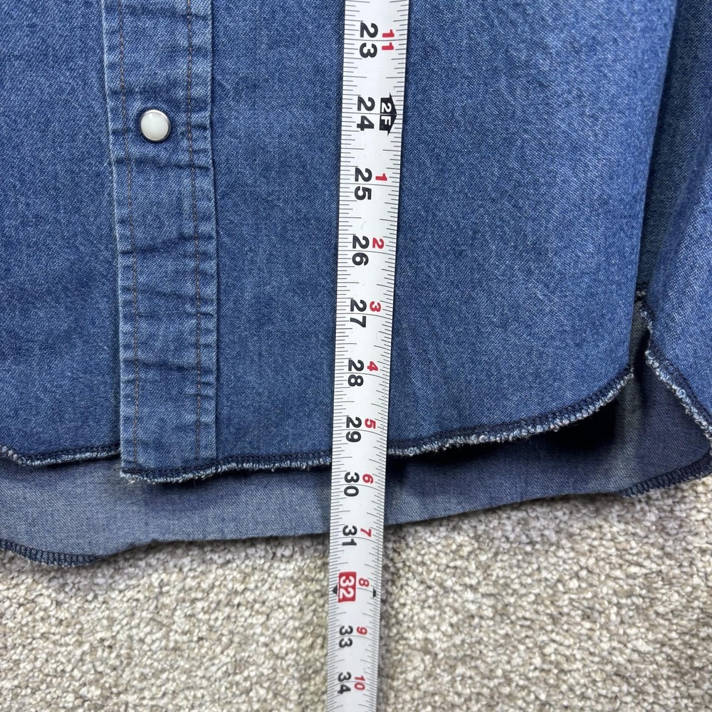 VTG Wrangler Shirt Mens Large Blue Solid Long Sleeve Pearl Snap Denim Western - Picture 5 of 6